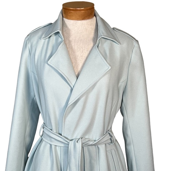 Tahari Trench Style Belted Textured Mint Blue Coat Size Medium EUC - Picture 2 of 13